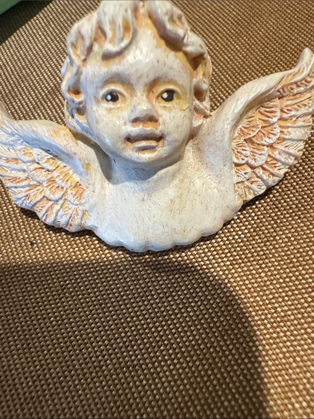 Russ White and Peach Cherub Pin Wall Accent